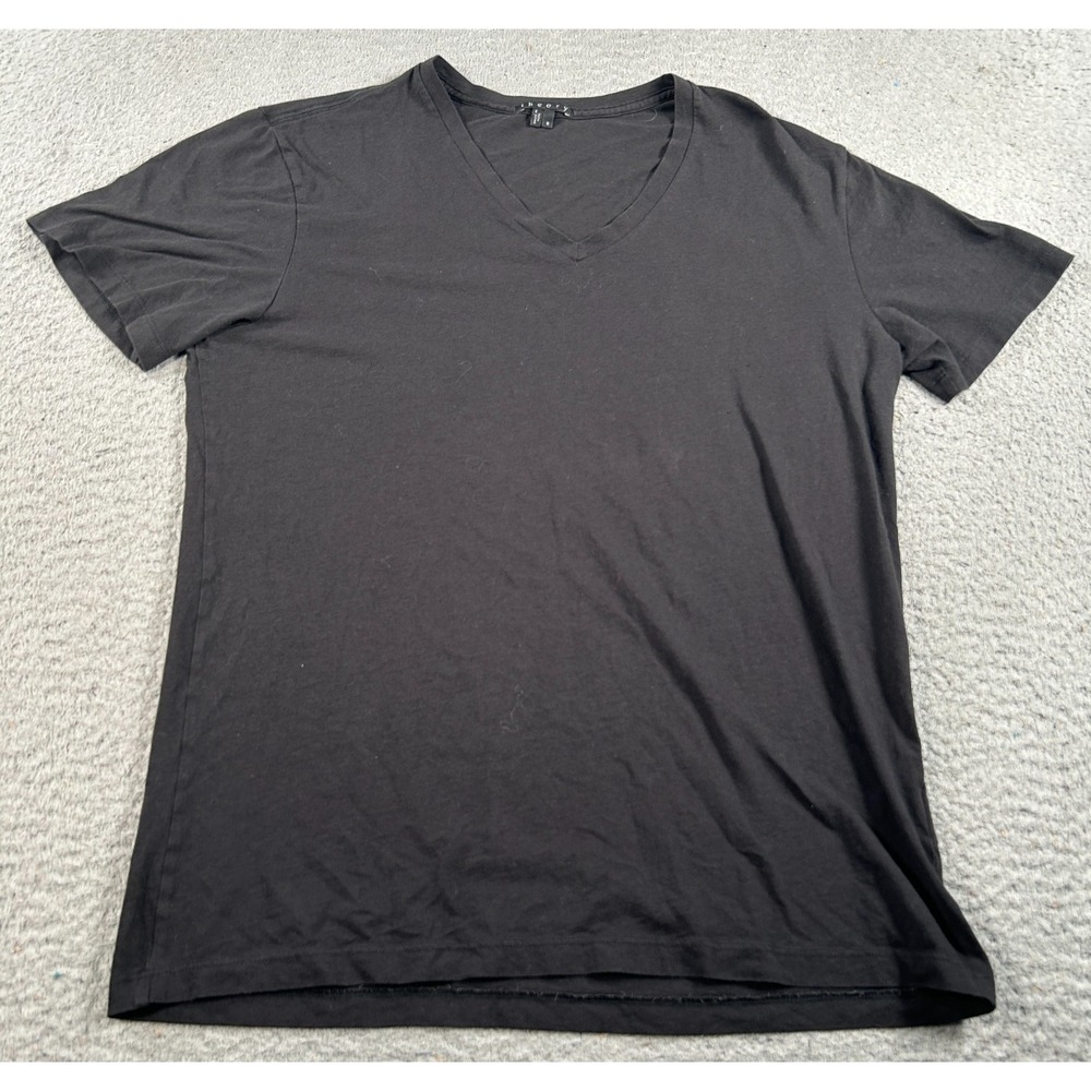Theory Shirt Men Small Black V-Neck Streetwear Summer Preppy Casual Short Sleeve